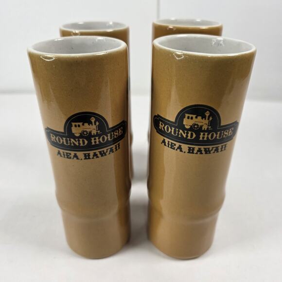 Round House Aiea Hawaii Tiki Mug 14 oz Bamboo Daga 7" Set Of 4 - Picture 2 of 8